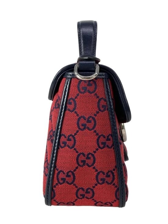 GUCCI GG Marmont mini top handle bag Red Navy Jacquard Leather Handbag main image 5